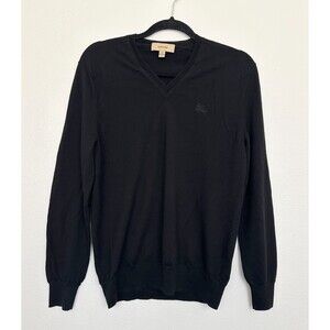 Burberry Uniform Cashmere V-Neck Sweater Logo Embroidered Black Men's Medium